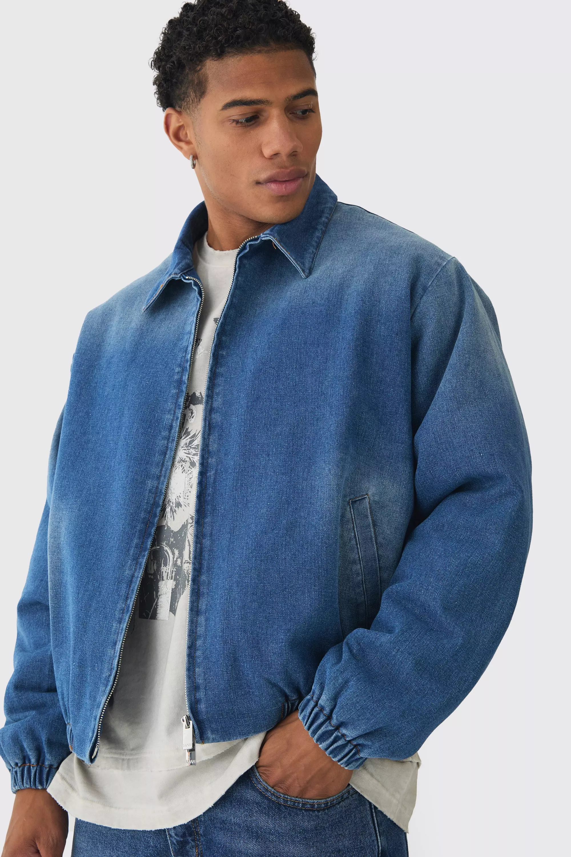 Boxy Denim Padded Jacket boohooMAN UK